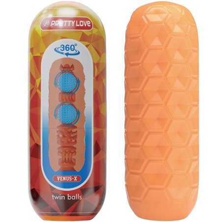 Pretty Love Twin Balls - Masturbatore per Uomo in Silicone Arancione