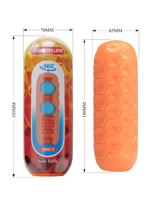 Pretty Love Twin Balls - Masturbatore per Uomo in Silicone Arancione