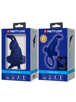 Pretty Love Jiro - Anello Fallico Vibrante con Stimolatore Rabbit Blu