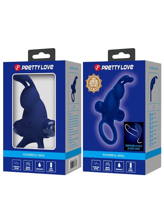 Pretty Love Jiro - Anello Fallico Vibrante con Stimolatore Rabbit Blu