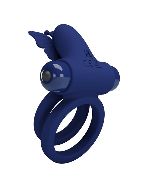 Pretty Love - Jamele Double Ring With Vibration & Butterfly Stimulator Blue