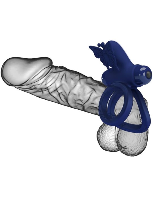 Pretty Love - Jamele Double Ring With Vibration & Butterfly Stimulator Blue