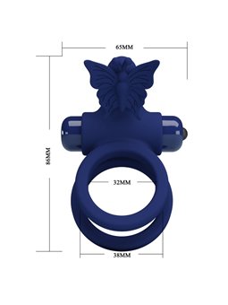 Pretty Love - Jamele Double Ring With Vibration & Butterfly Stimulator Blue
