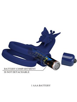 Pretty Love - Jamele Double Ring With Vibration & Butterfly Stimulator Blue