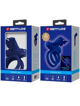 Pretty Love - Jamele Double Ring With Vibration & Butterfly Stimulator Blue