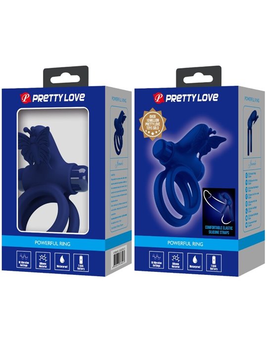 Pretty Love Jamele - Doppio Anello Fallico Vibrante Butterfly Blu