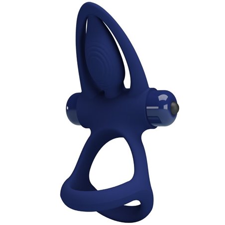 Pretty Love - Mat Double Ring With Vibration & Stimulator Blue