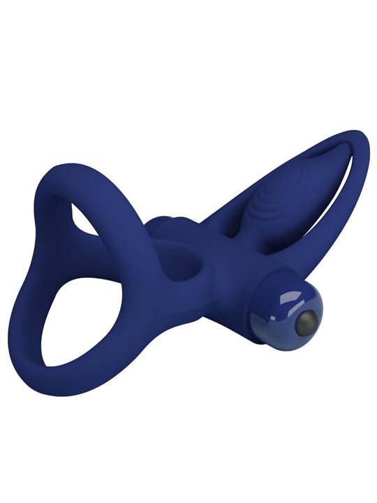 Pretty Love Mat - Doppio Anello Fallico Vibrante con Stimolatore Blu