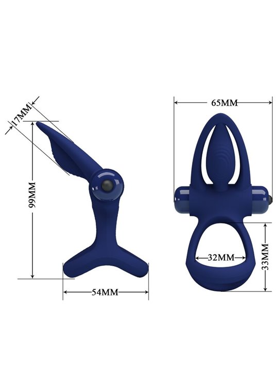 Pretty Love Mat - Doppio Anello Fallico Vibrante con Stimolatore Blu