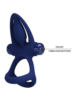 Pretty Love Mat - Doppio Anello Fallico Vibrante con Stimolatore Blu