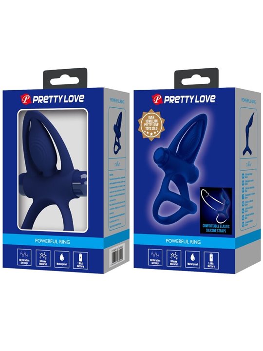 Pretty Love Mat - Doppio Anello Fallico Vibrante con Stimolatore Blu