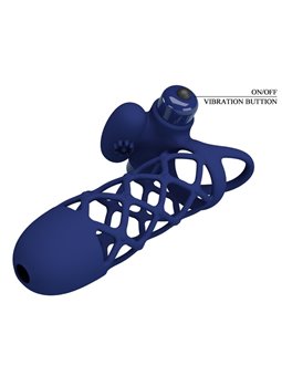 Pretty Love Giann - Anello Fallico Vibrante con Guaina in Silicone Blu