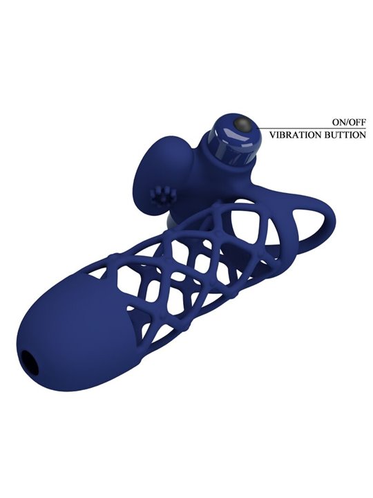Pretty Love Giann - Anello Fallico Vibrante con Guaina in Silicone Blu