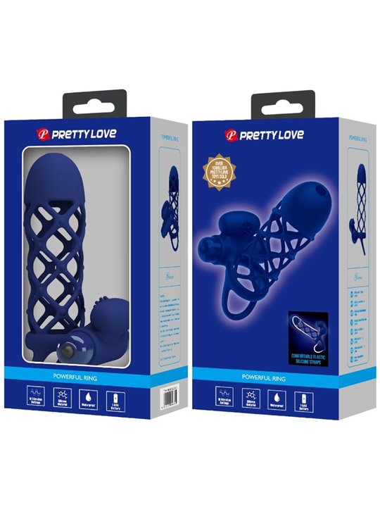 Pretty Love Giann - Anello Fallico Vibrante con Guaina in Silicone Blu