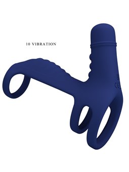 Pretty Love Elish - Triplo Anello Fallico Vibrante con Stimolatore Blu