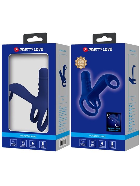 Pretty Love Elish - Triplo Anello Fallico Vibrante con Stimolatore Blu