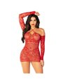 Leg Avenue - Off-Shoulder Long-Sleeved Mesh Mini Dress Red