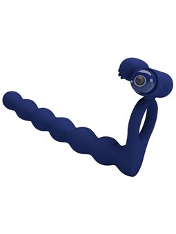 Pretty Love Ajmal - Anello Fallico Vibrante con Plug Anale Blu