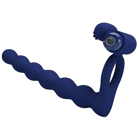 Pretty Love Ajmal - Anello Fallico Vibrante con Plug Anale Blu