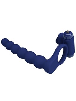 Pretty Love Ajmal - Anello Fallico Vibrante con Plug Anale Blu