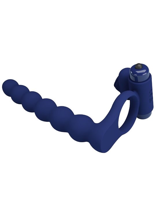 Pretty Love Ajmal - Anello Fallico Vibrante con Plug Anale Blu