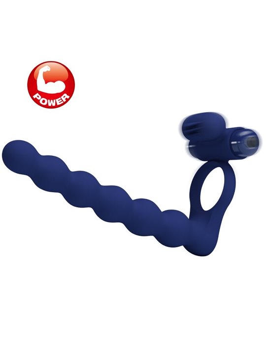 Pretty Love Ajmal - Anello Fallico Vibrante con Plug Anale Blu
