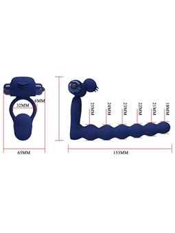 Pretty Love Ajmal - Anello Fallico Vibrante con Plug Anale Blu