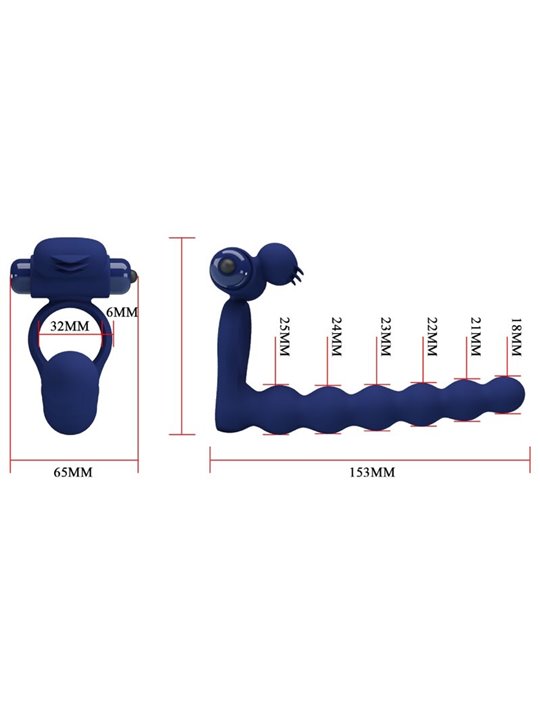 Pretty Love Ajmal - Anello Fallico Vibrante con Plug Anale Blu