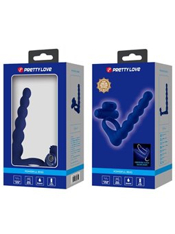 Pretty Love Ajmal - Anello Fallico Vibrante con Plug Anale Blu