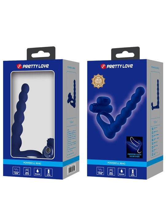 Pretty Love Ajmal - Anello Fallico Vibrante con Plug Anale Blu