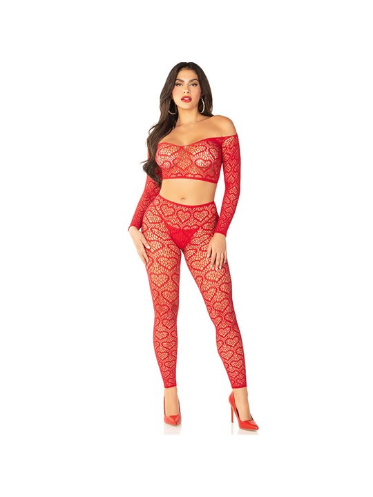 Leg Avenue - Crop Top + Stockings Red One Size