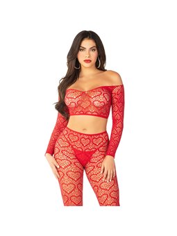 Leg Avenue - Crop Top + Stockings Red One Size