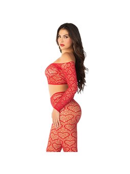 Leg Avenue - Crop Top + Stockings Red One Size