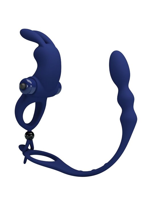 Pretty Love Ayad - Anello Fallico Vibrante con Plug Anale Blu