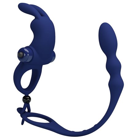 Pretty Love Ayad - Anello Fallico Vibrante con Plug Anale Blu