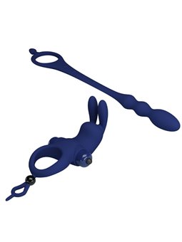 Pretty Love Ayad - Anello Fallico Vibrante con Plug Anale Blu