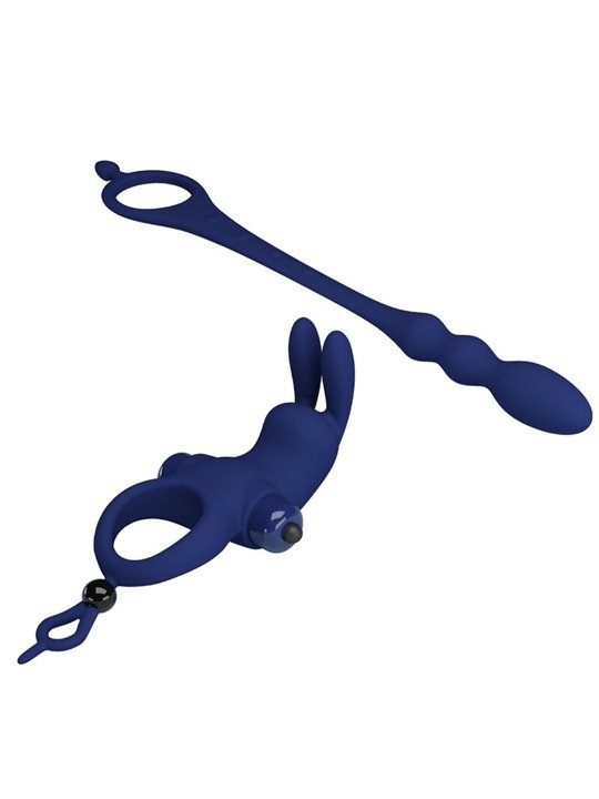 Pretty Love Ayad - Anello Fallico Vibrante con Plug Anale Blu