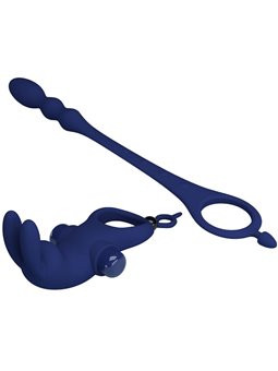 Pretty Love Ayad - Anello Fallico Vibrante con Plug Anale Blu