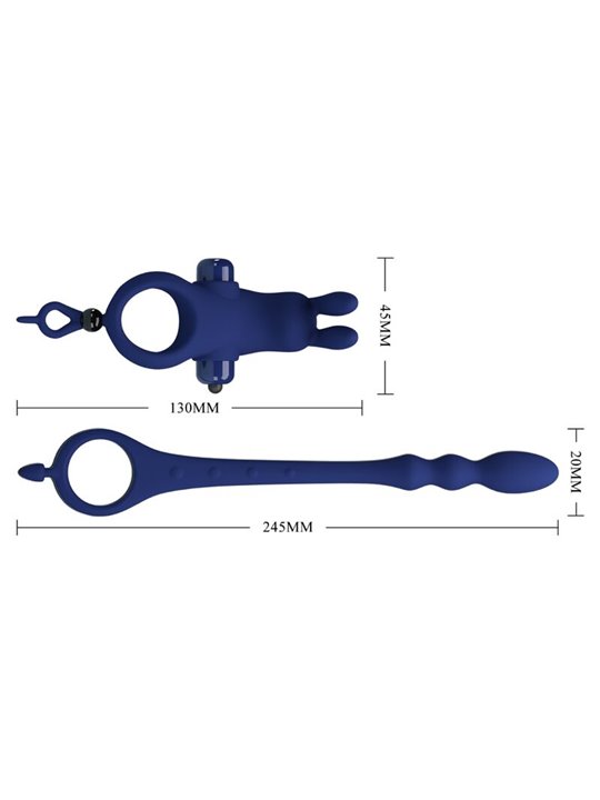 Pretty Love Ayad - Anello Fallico Vibrante con Plug Anale Blu