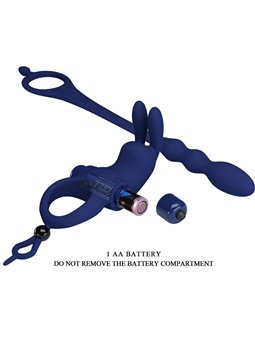 Pretty Love Ayad - Anello Fallico Vibrante con Plug Anale Blu