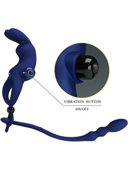 Pretty Love Ayad - Anello Fallico Vibrante con Plug Anale Blu