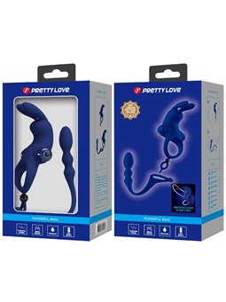 Pretty Love Ayad - Anello Fallico Vibrante con Plug Anale Blu