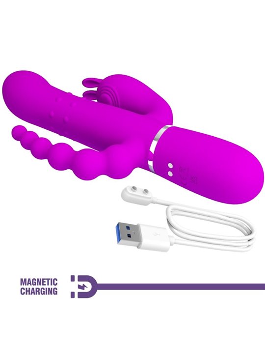 Pretty Love Cammy - Vibratore Rabbit Triplo Multifunzione 4 in 1 Rosa