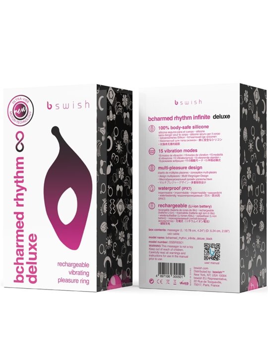 B Swish - Bcharmed Rhythm Infinite Deluxe Penis Ring 15 Vibrations Black