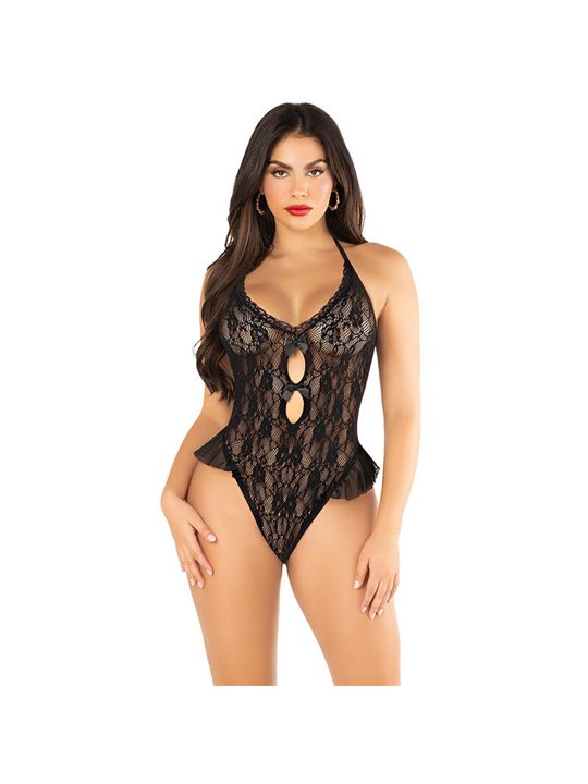 Leg Avenue - Body con Fiocco e Volant Nero Taglia Unica