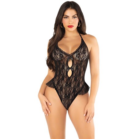 Leg Avenue - Body con Fiocco e Volant Nero Taglia Unica