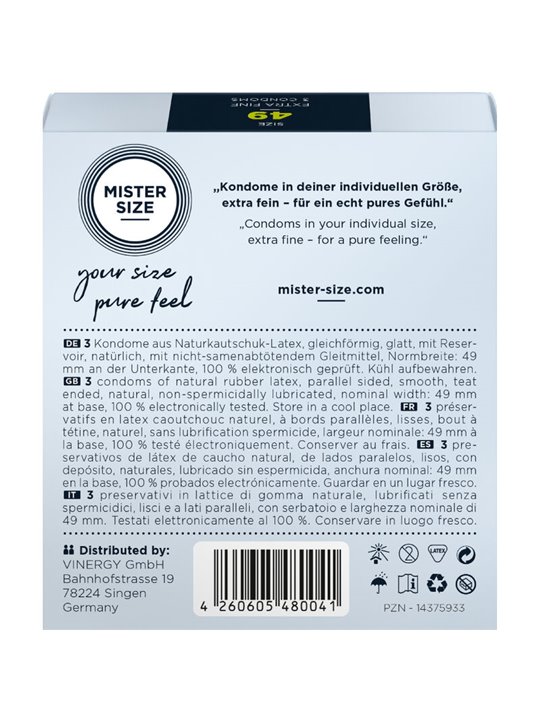 Mister Size - Preservativi Taglia S 49 Mm (3 Unità)