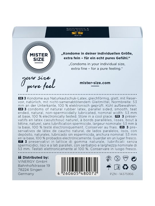 Mister Size - Preservativi Taglia M 53 Mm (3 Unità)