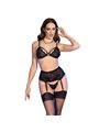 Chilirose CR 4728 - Reggiseno + Perizoma + Reggicalze Taglia M Nero
