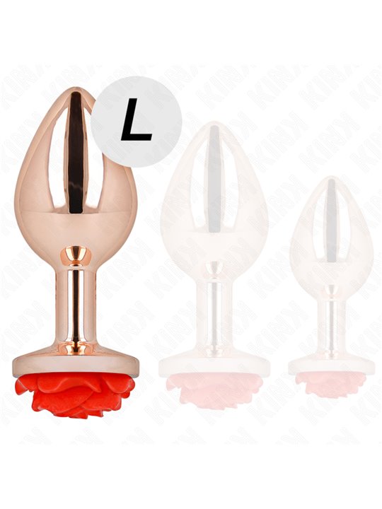 Kink - Plug Anale in Metallo Oro Metallizzato con Rosa Rossa Taglia L